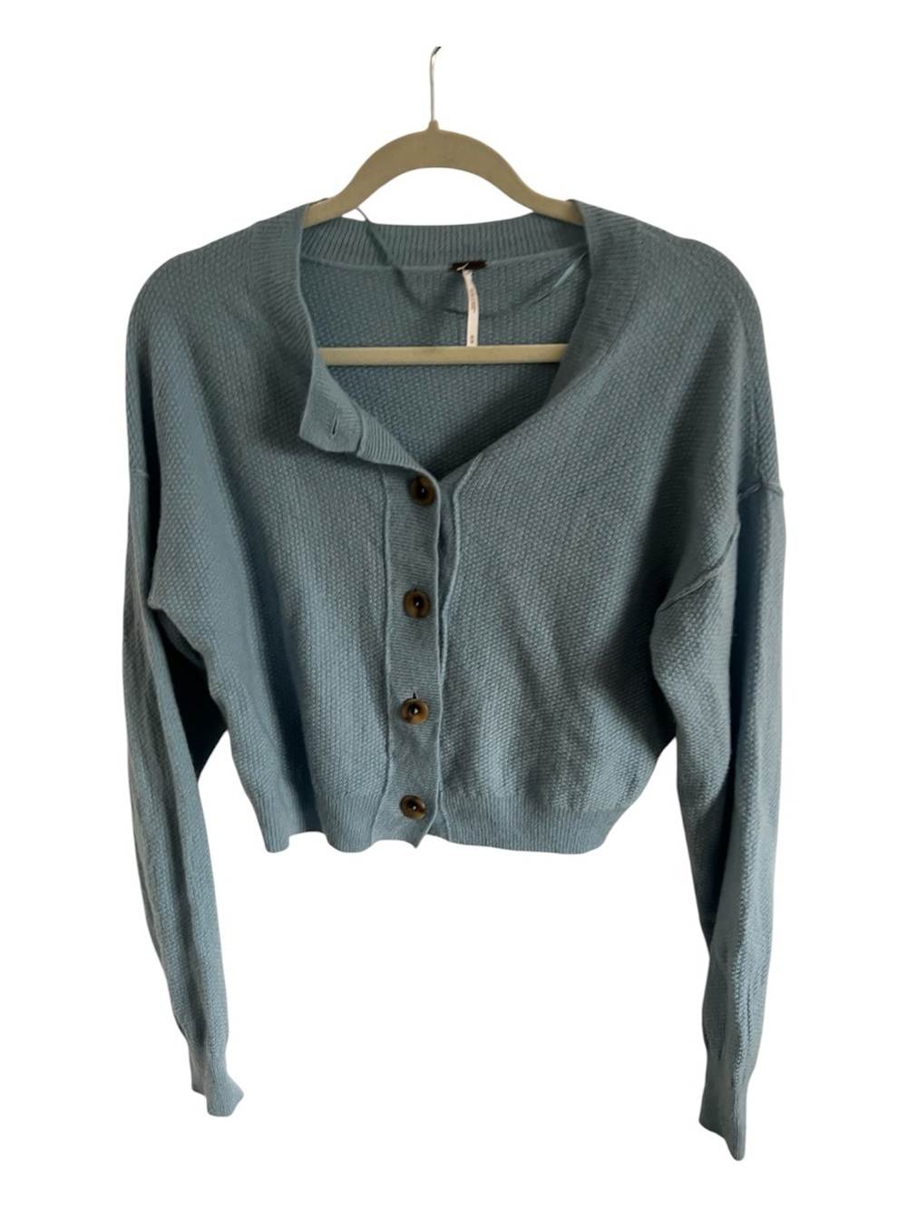 Free People Light Blue Cropped Button Cashmere Cardigan, size medium